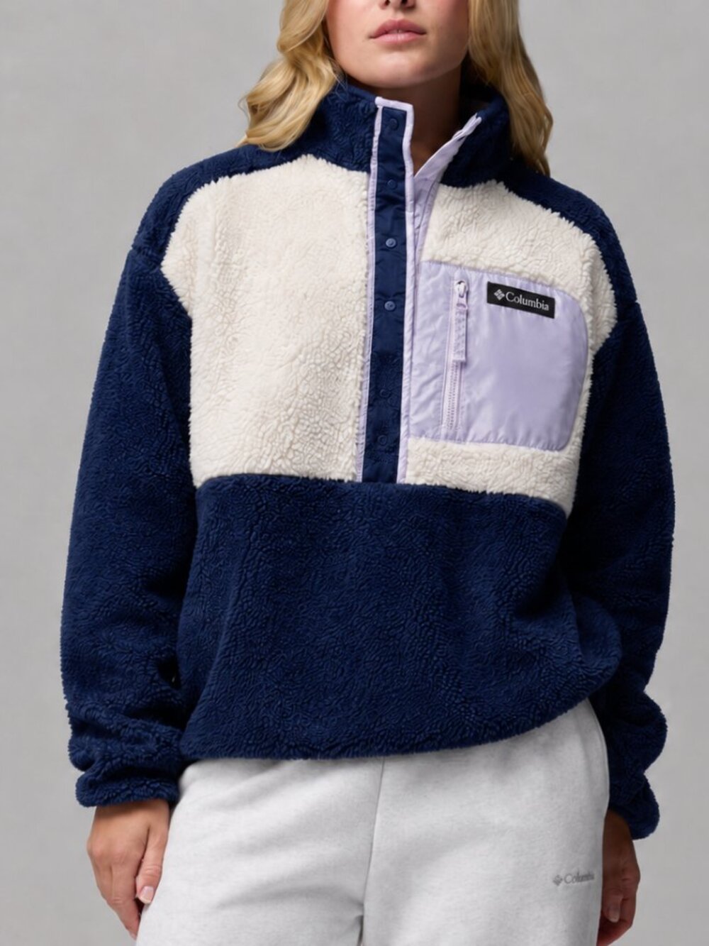 Columbia Womens Fleece Jacket Size S Navy Snap Pullover, Cropped